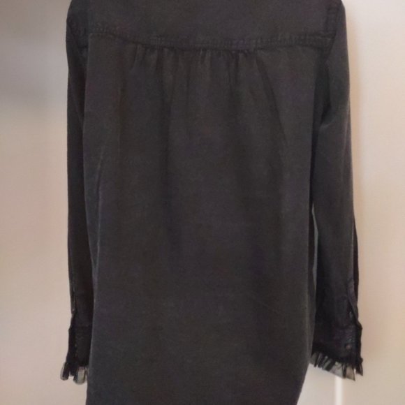 NWT Anthropologie Pilcro Tulle Buttondown Ruffle Lace Tuxedo Yolk BLACK Size XS - Picture 10 of 15